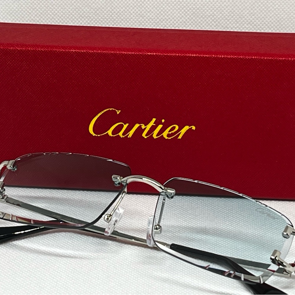 Cartier Rimless Sunglasses with Gradient Blue-Gray Lenses